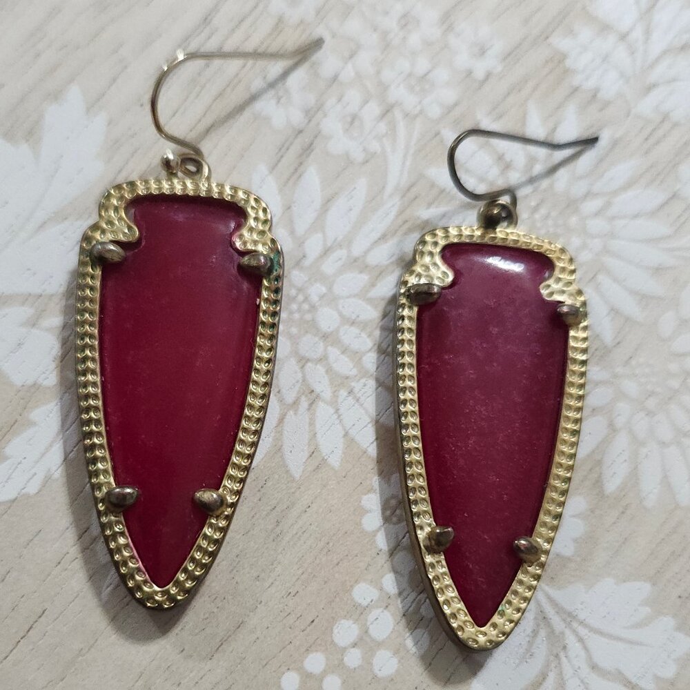 Kendra Scott Red Maroon Jade Arrow Arrowhead Sky Gold Drop Earrings